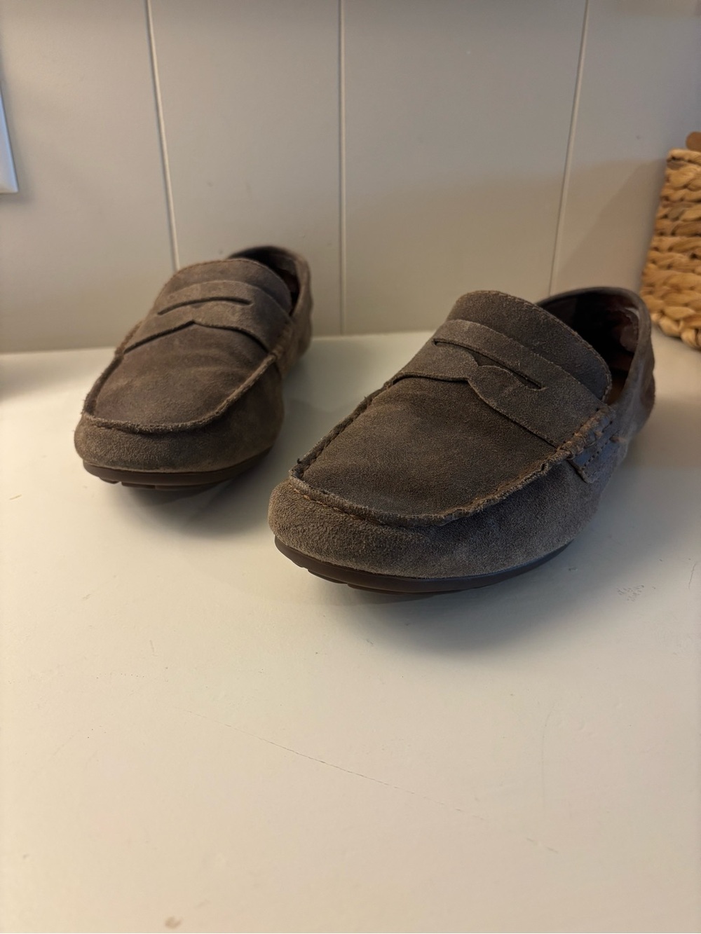 Born Men's Suede Penny Loafers - Dark Brown